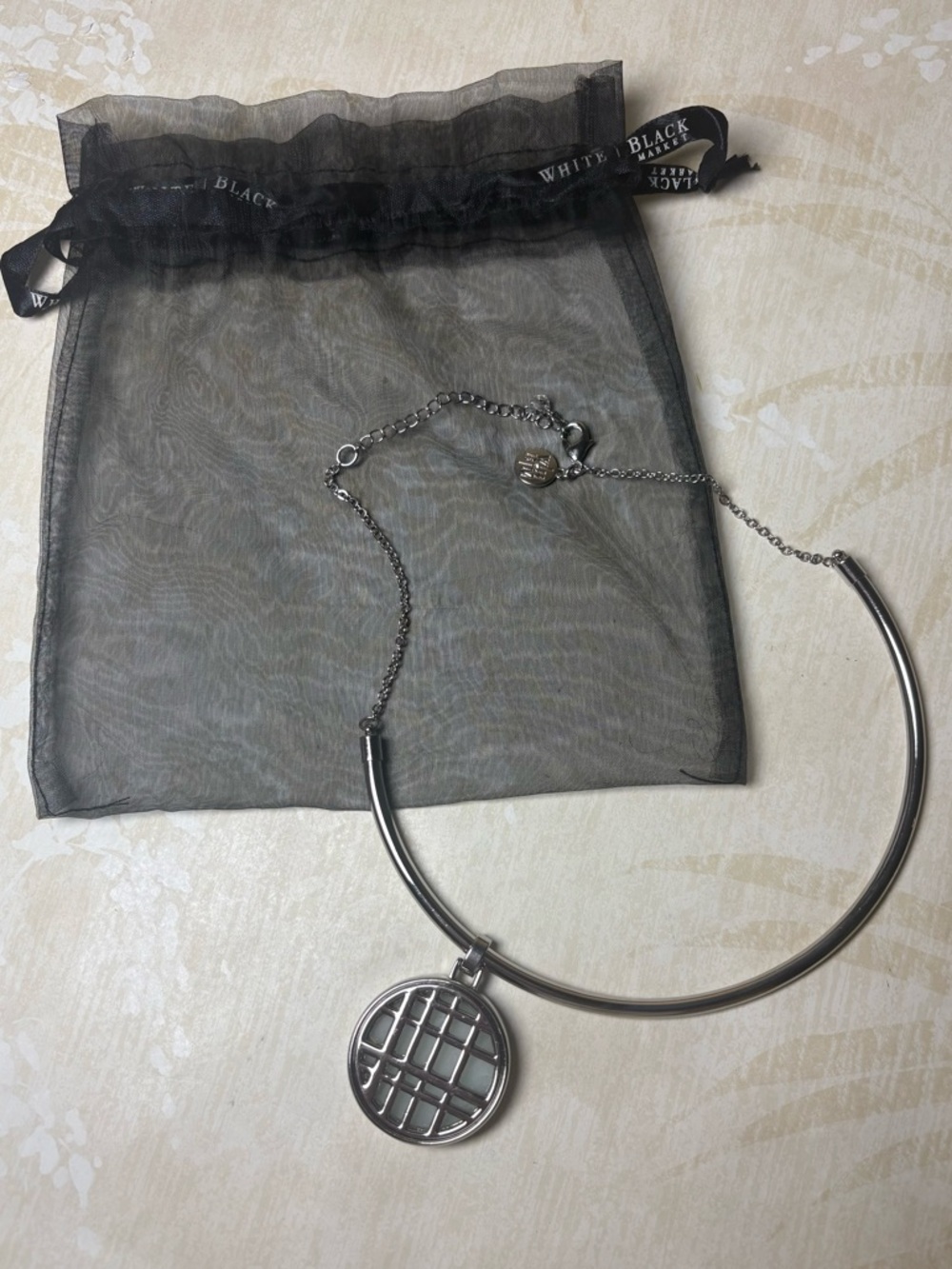 White House Black Market Silver-Tone Grid Pendant Necklace